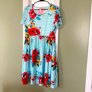 Women’s teal striped floral dress